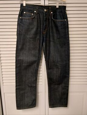 Sandro Paris Men's Straight Selvedge Raw Jeans in Dark Indigo